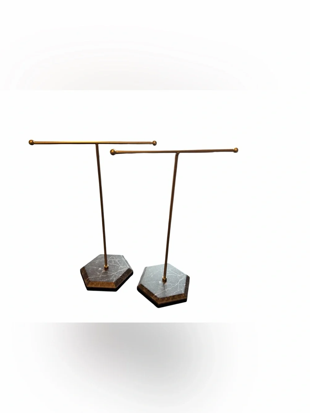 2pc Gold and Black Marble Jewelry T-Bar Display Stands - Home Dining